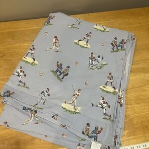 Pottery Barn Kids‎ Vintage Baseball Full Flat Sheet Worn Edges Cotton Blue
